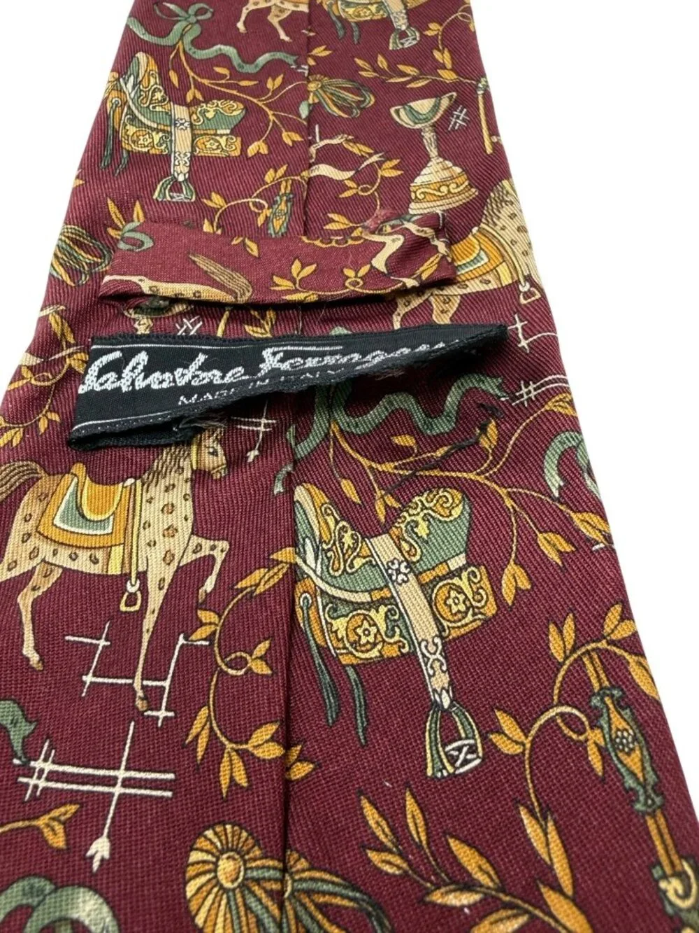 Salvatore Ferragamo 100% Silk Neck Tie Show Horse Equestrian Whimsical Novelty